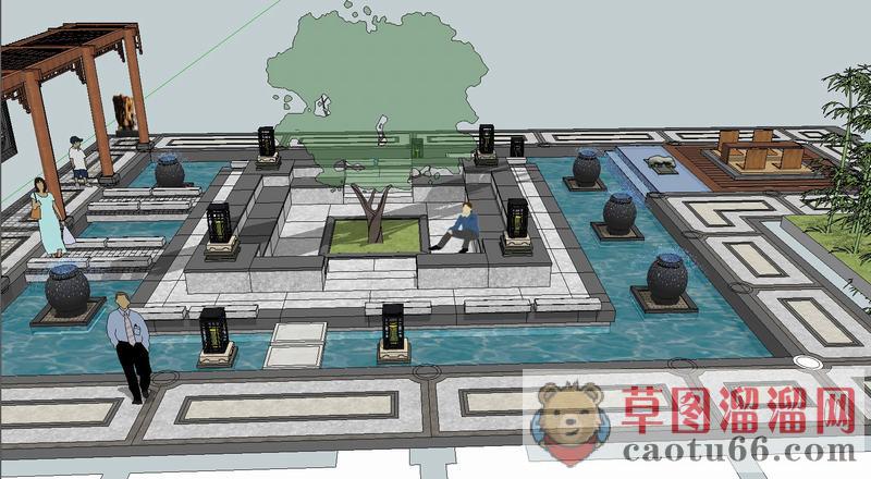 中式庭院景观SU模型