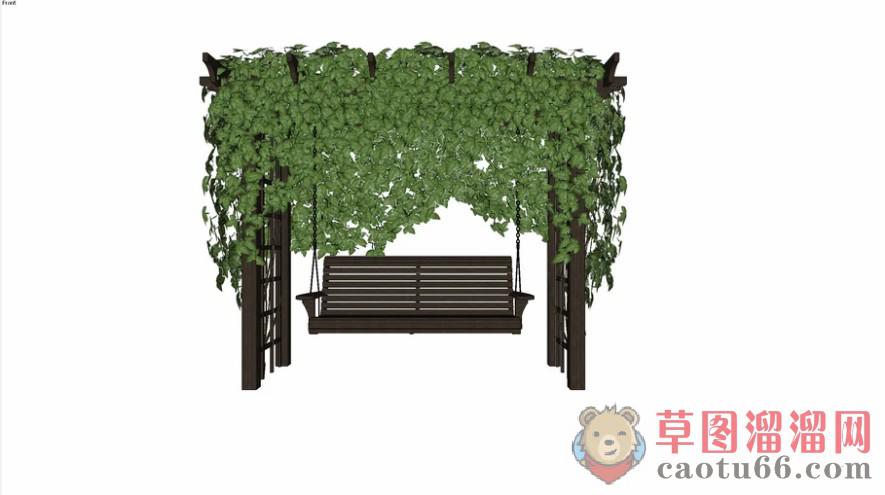 木质秋千椅爬山虎SU模型