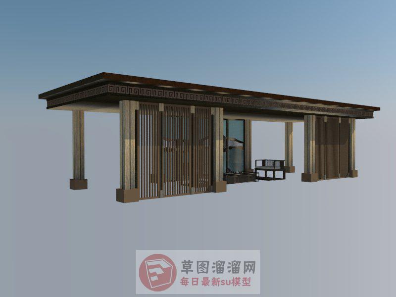 中式廊架亭子SU模型