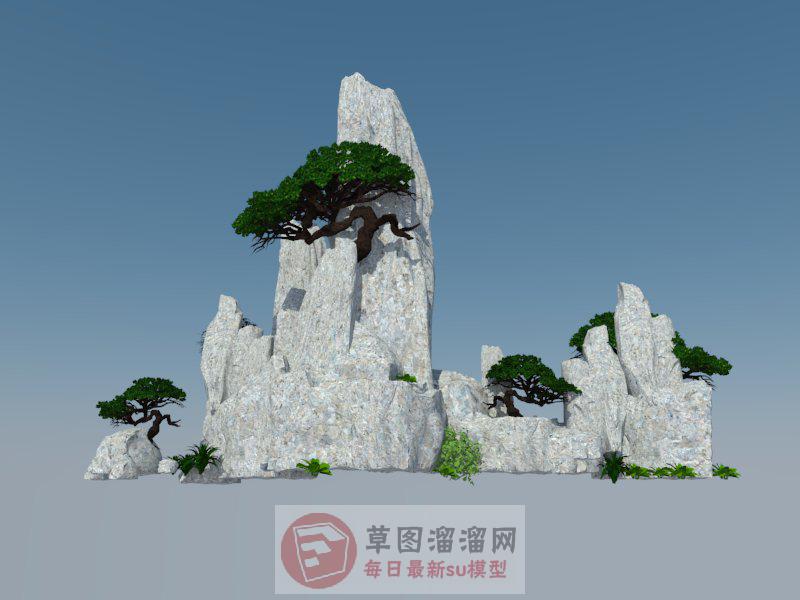 假山叠石植物SU模型