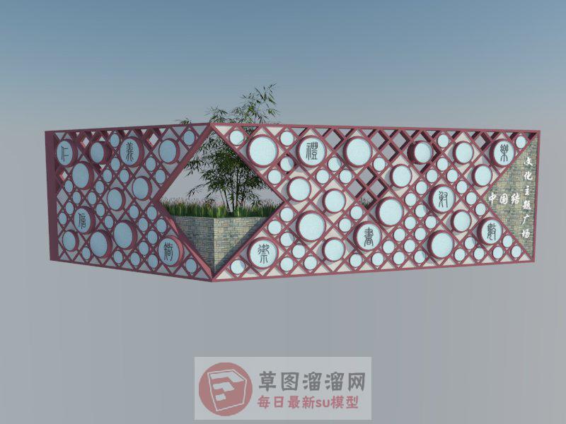 六艺鼓墙景观墙SU模型