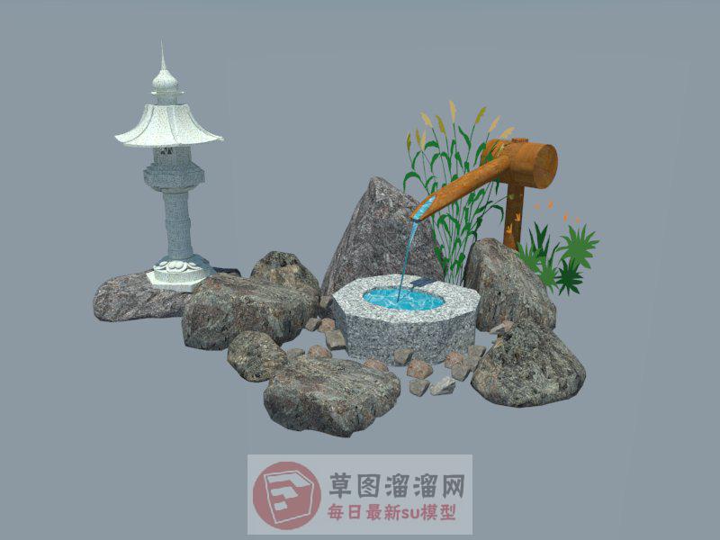 日式水景景观SU模型