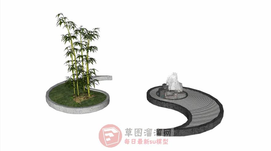 八卦阴阳枯山水竹子SU模型