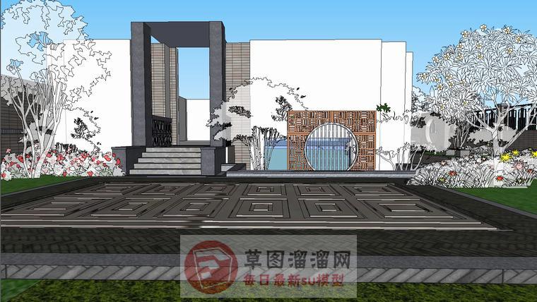 中式庭院流水景观SU模型