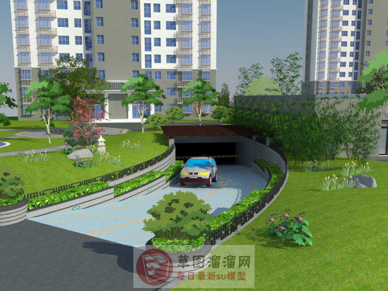 中式地下停车场入口SU模型