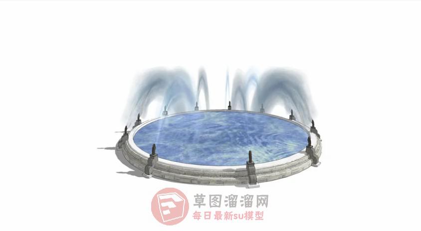 圆形喷泉水池SU模型