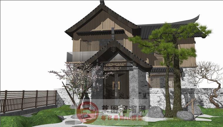 日式庭院枯山水SU模型