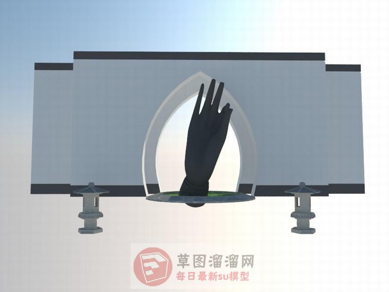 石灯笼佛手雕塑SU模型