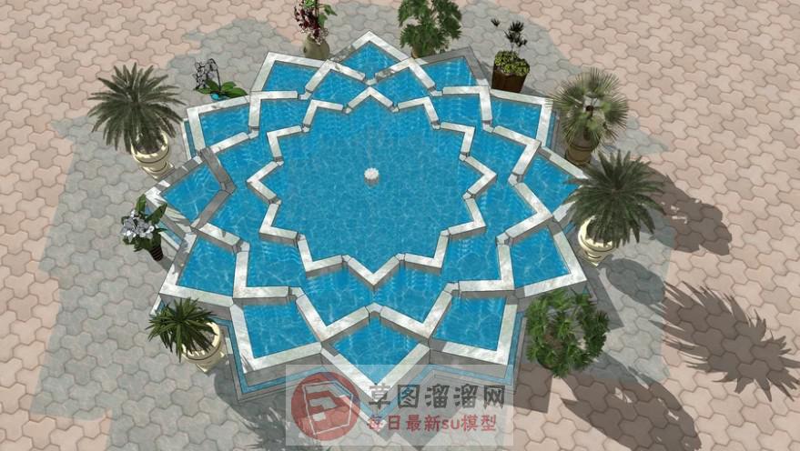 水池喷泉SU模型