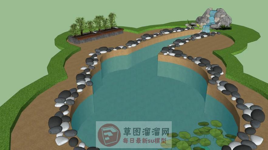 假山流水水池SU模型