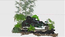 假山流水荷花池SU模型