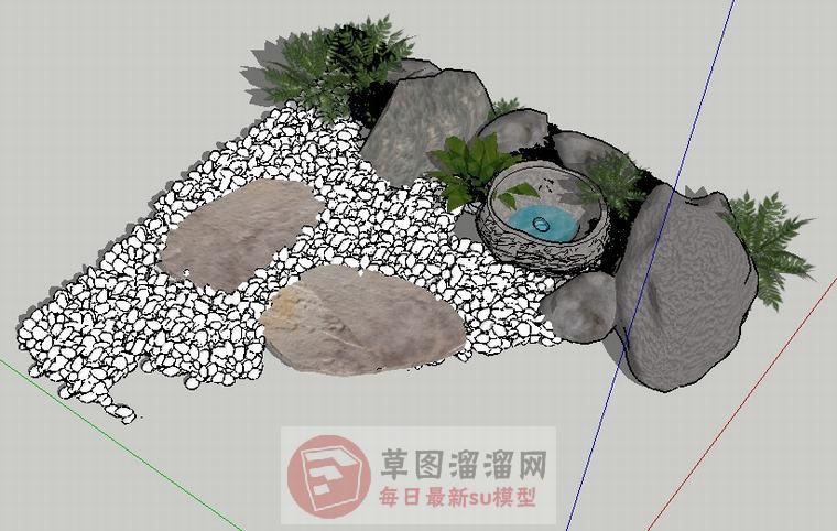 景观小品鹅卵石水景SU模型