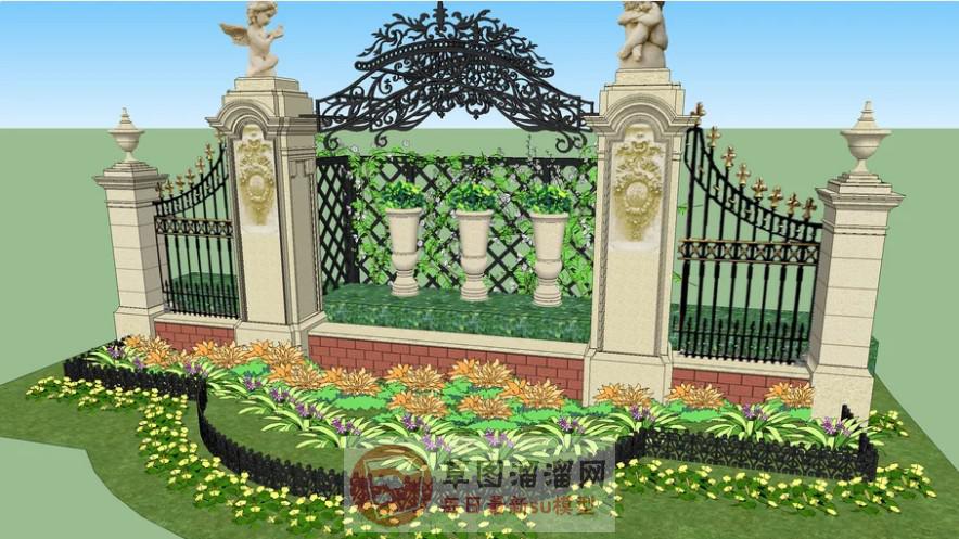 欧式景墙花圃SU模型
