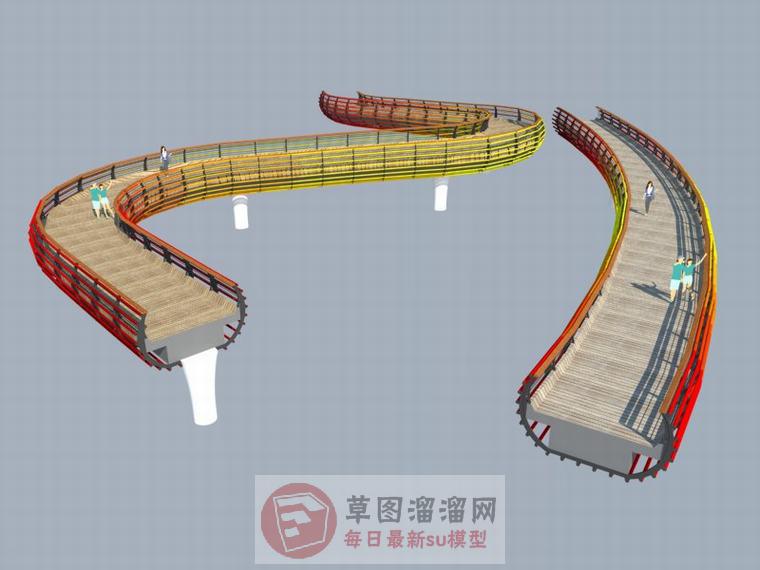 木质景观彩虹桥SU模型