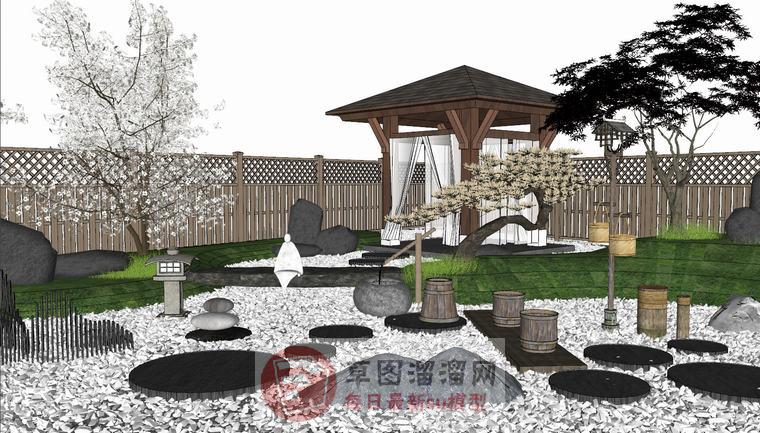 日式枯山水庭院SU模型