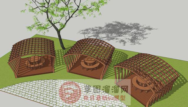 公园凉亭亭子SU模型
