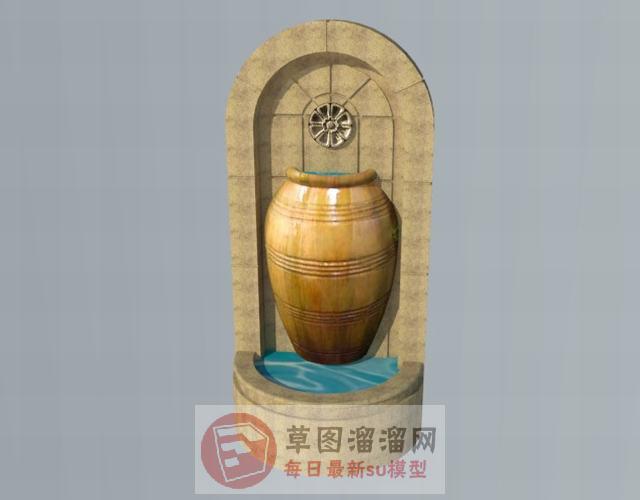 景观流水墙SU模型