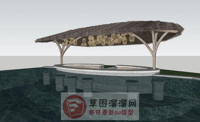 游泳池水上吧台SU模型