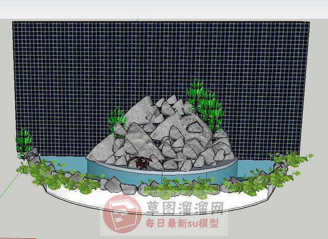 假山叠石水池SU模型