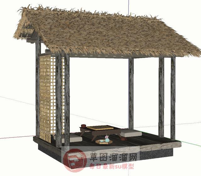 中式茅草亭围棋SU模型