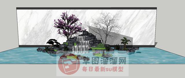 桃花潭水假山SU模型