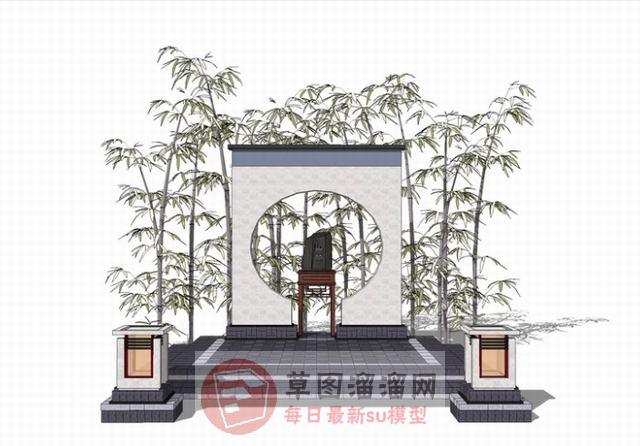 中式景墙地灯SU模型