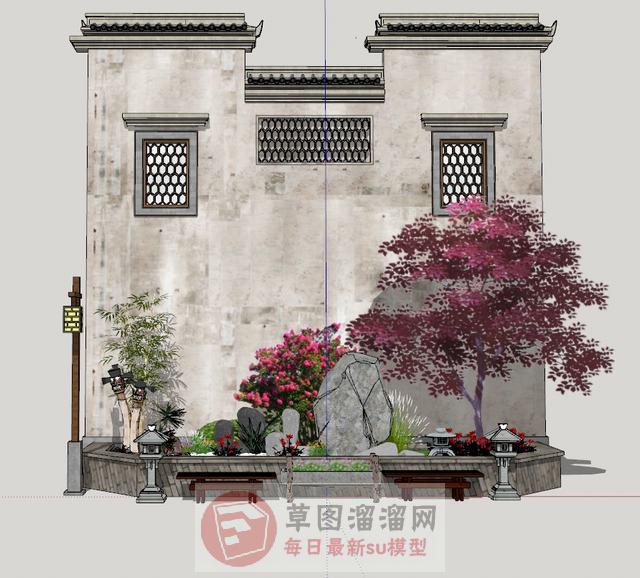 花圃景观马头墙SU模型