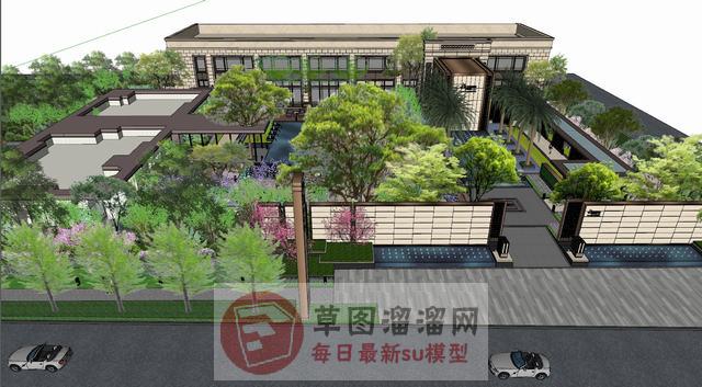 新中式酒店庭院SU模型