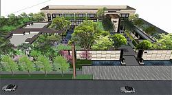 新中式酒店庭院SU模型