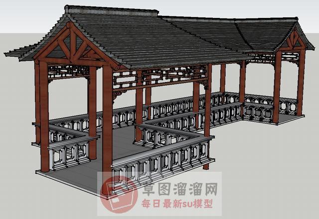 中式连廊亭子SU模型