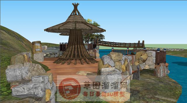 乡村河道景观SU模型