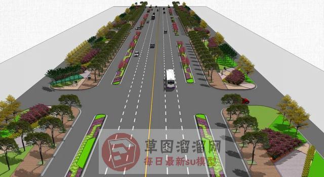公路街道绿化SU模型