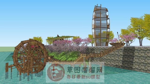 滨水景观木栈道SU模型