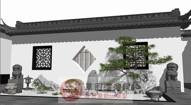 中式景观墙竹简SU模型