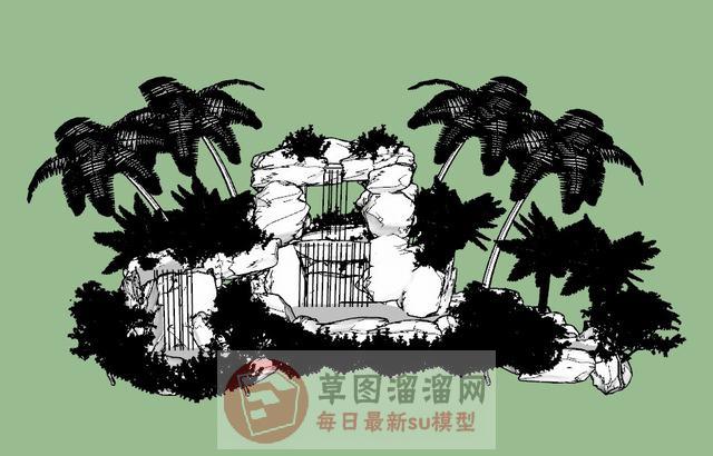 假山石头水景SU模型