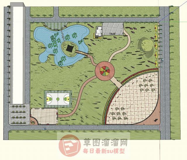 公园规划荷花池SU模型