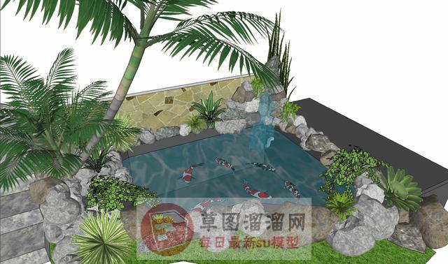 假山鱼池景观SU模型