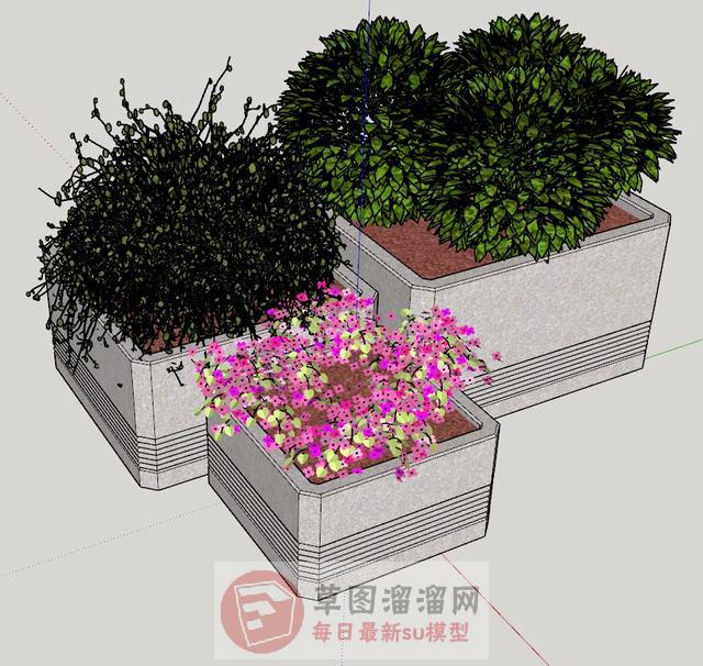 石制花箱花圃SU模型