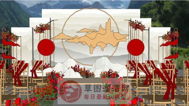 中式婚庆背景墙SU模型