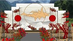 中式婚庆背景墙SU模型