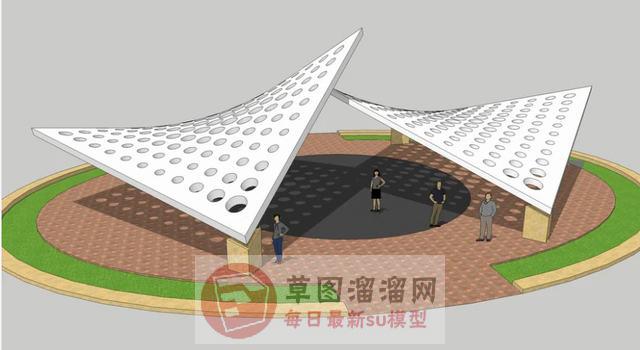 现代张拉膜廊架SU模型