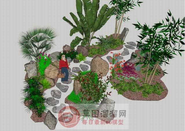 路径石头景观小品SU模型