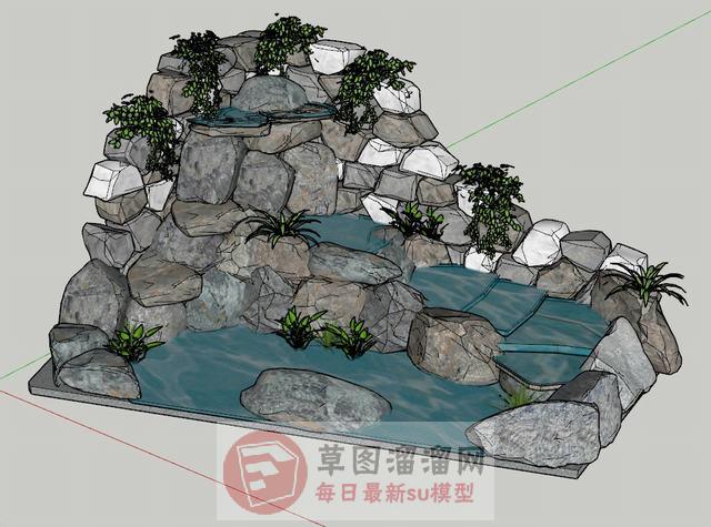 假山流水景观SU模型