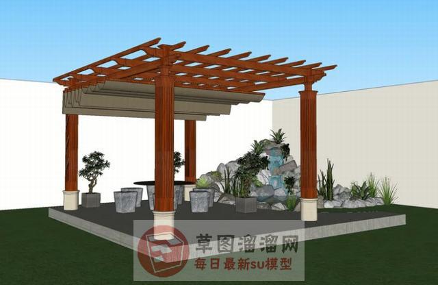 庭院假山亭子SU模型