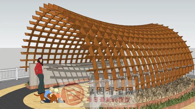 格子廊架SU模型