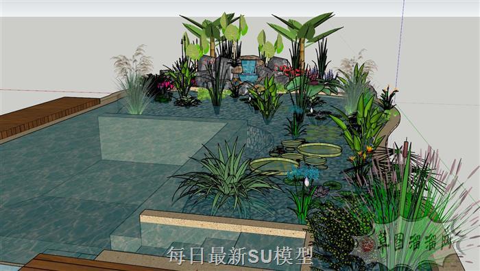 假山流水荷花池SU模型