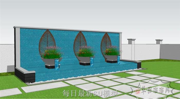 流水景墙SU模型