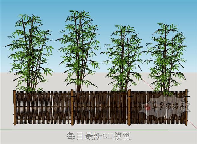 竹子栅栏围栏SU模型