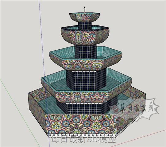 叠水喷泉水景SU模型