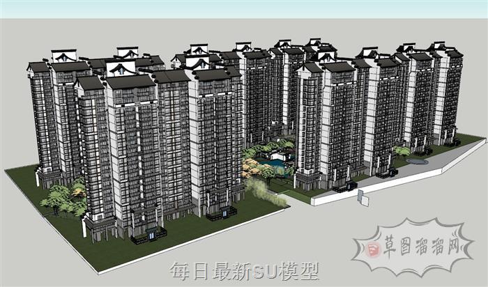汉唐中式小区SU模型